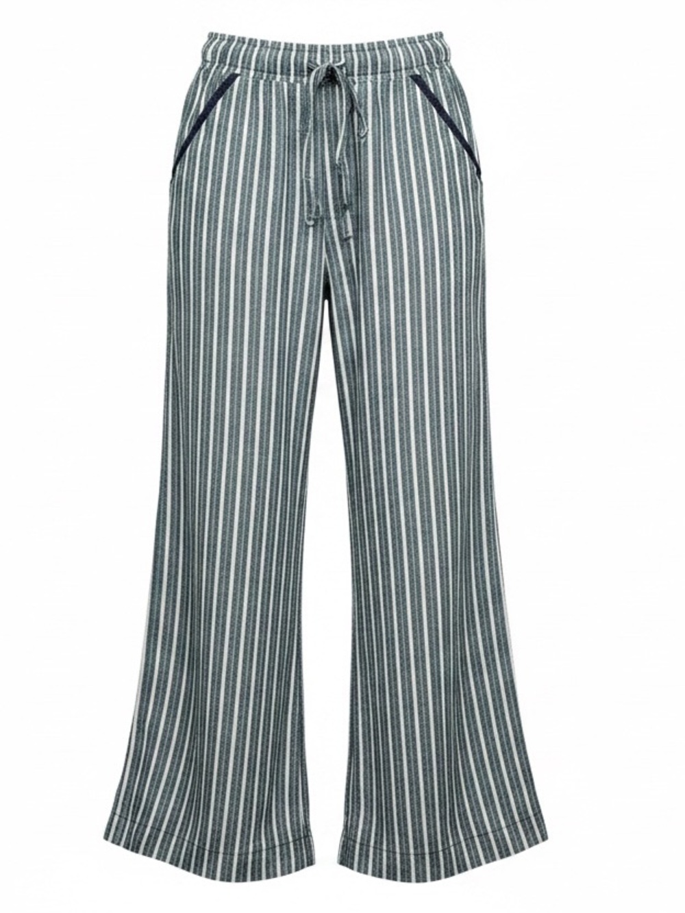 Briggs Navy & White Vertical-Striped Drawstring Linen Blend Pants